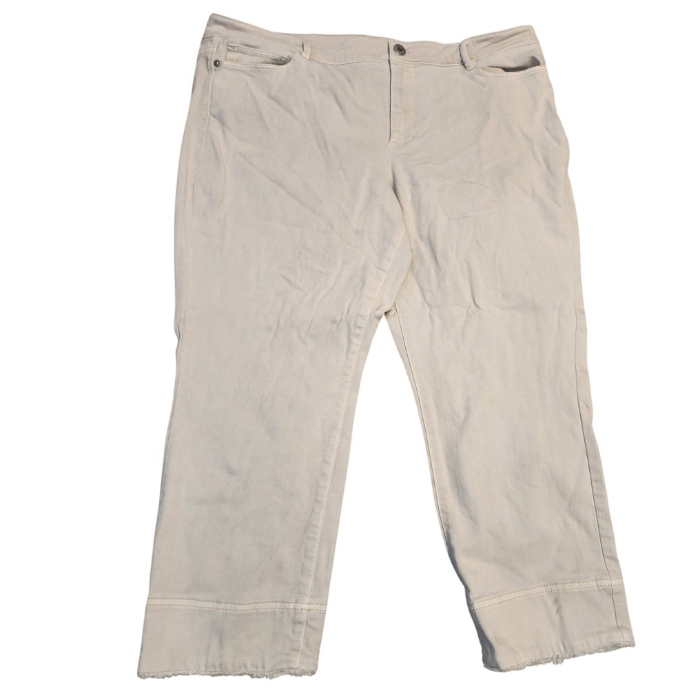 J. Jill Denim Authentic Fit Cropped Pants Cream Off White Raw Hem Womens Size 18